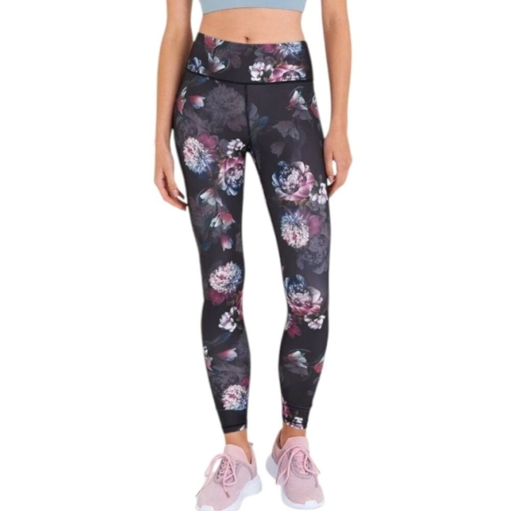 Livi Active Womens Plus Size 18/20 Floral‎ High Rise Leggings with Pockets Black